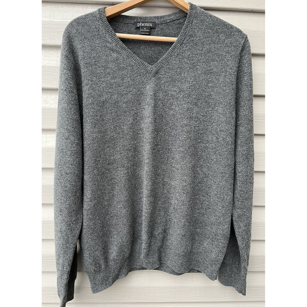 Phenix 100% Cashmere LS  V-Neck Sweater Gray XL EUC